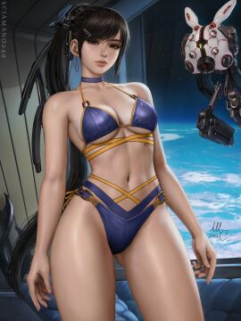 1girls absurd_res absurdres android android_girl asian asian_female athletic athletic_female bangs bare_arms bare_shoulders bare_skin bare_thighs big_breasts bikini bikini_bottom bikini_top black_hair blue_bikini blue_bikini_bottom blue_bikini_top blue_bra blue_choker blue_clothes blue_clothing blue_panties blue_underwear blunt_bangs bra breasts brown_eyes busty casual choker cleavage clothed clothing curvaceous curvaceous_body curvaceous_female curvaceous_figure curvy curvy_body curvy_female curvy_figure cute_face drone earring earrings earth eve_(stellar_blade) female female_focus female_only fit fit_female fully_clothed hair_ornament hairclip high_resolution highres hips indoors large_filesize light-skinned_female light_skin long_hair long_ponytail looking_at_viewer midriff panties perky_breasts planet ponytail revealing_clothes sciamano240 shift_up slim_female slim_waist solo solo_female solo_focus sony_interactive_entertainment space space_background space_station standing stellar_blade thick_thighs thighs tight_clothing toned toned_body toned_female underboob underwear wide_hips