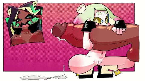 1futa 1girls 2d 2d_(artwork) chocolatepete0 cum dark-skinned_futa dark-skinned_futanari dark_skin female futa_on_female futanari interracial marina_(splatoon) pearl_(splatoon) splatoon tagme tekoki two-handed_handjob video