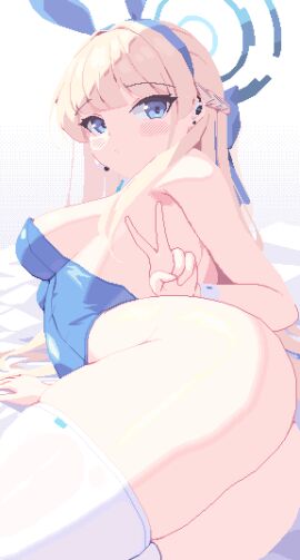 1girls animal_ear_hairband animal_ears animated ass blinking blonde_hair blue_archive blue_eyes blue_hairband blue_halo blue_leotard blush breasts bunny_ears bunnysuit commentary_request curvy fake_animal_ears female female_only foreshortening hairband halo leotard long_hair looking_at_viewer lying medium_breasts official_alternate_costume on_side piaomao pixel_animation pixel_art playboy_bunny rabbit_ears skindentation solo thighhighs toki_(blue_archive) toki_(bunny)_(blue_archive) v white_thighhighs