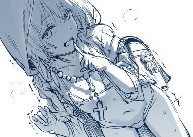 1girls 2024 backlighting backpack bag bead_necklace beads belly bent_over bikini blush breasts character_doll coat collar commentary cross_necklace dutch_angle english_commentary female female_focus female_only finger_to_mouth flat_chest flat_chested greyscale hews_hack highres holy_year_2025 hood hood_up jewelry jubilee_2025 looking_at_viewer luce_(vatican) micro_bikini monochrome naughty_face navel necklace open_clothes open_coat petite puppet raincoat randoseru rosary short_hair shushing sketch small_breasts solo solo_female sweat swimsuit thigh_gap thighs trembling tummy unfinished work_in_progress young young_female