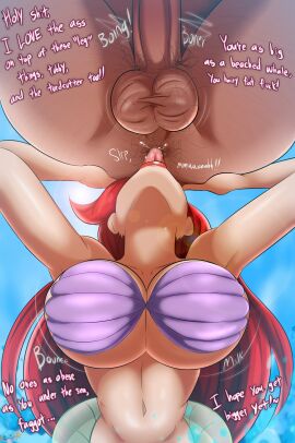 1boy 1girls anilingus anilingus_from_female ariel ariel_(the_little_mermaid) clothed_female_nude_male disney fag faggot female female_rimming_male fish_tail glazinbuns male male/female merfolk mermaid mermaid_tail onomatopoeia partial_male red_hair rimjob rimming shell_bikini speech text the_little_mermaid the_little_mermaid_(1989_film) tongue tongue_in_anus viewed_from_below