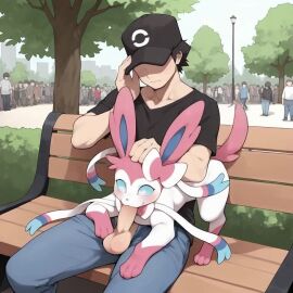 ai_generated ambiguous_gender animated balls bench crowd duo eeveelution faceless_character fellatio feral feral_penetrated generation_6_pokemon genitals group hand_on_head human human_on_feral human_penetrating human_penetrating_feral interspecies loop male male/ambiguous mammal nintendo oral park penetration penile penis pokemon pokemon_(species) pokemon_trainer public public_exposure sex short_playtime sylveon sysns tagme video zoophilia