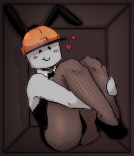 1boy blush builderman bunny_ears bunnysuit closed_mouth heart heels legs lingerie looking_at_viewer male male_only roblox roblox_admins robloxian self_upload socks solo tagme tights xr3dll