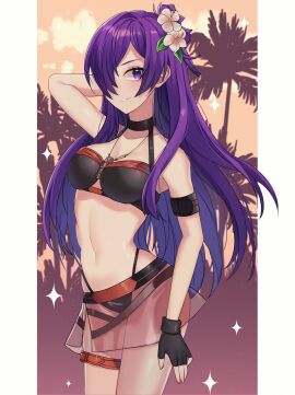 1girls alternate_costume bikini black_bikini black_swimsuit breasts female fire_emblem fire_emblem:_three_houses fire_emblem_heroes fire_emblem_warriors:_three_hopes flower_in_hair hair_over_one_eye lilshironeko medium_breasts nintendo official_alternate_costume purple_eyes purple_hair shez_(fire_emblem) shez_(fire_emblem)_(female) swimsuit