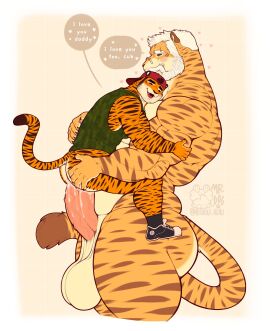 anal anal_sex anthro anthro_on_anthro anthro_penetrated anthro_penetrating anthro_penetrating_anthro ass backwards_hat balls baseball_cap beard big_balls big_penis black_stripes bodily_fluids bottomless bottomless_anthro bottomless_male brown_stripes closed_eyes clothed clothing cum cum_drip cum_in_ass cum_inside dialogue dripping duo english_text erection eye_scar eyewear eyewear_only facial_hair facial_scar father_(lore) father_and_child_(lore) father_and_son_(lore) felid footwear fur gay genital_fluids genitals glasses glasses_only hair hat headgear headwear heart_symbol hi_res hotdogsauau huge_balls huge_cock humanoid humanoid_genitalia humanoid_penis incest_(lore) male male/male male_penetrated male_penetrating male_penetrating_male mammal muscle_tone muscular muscular_humanoid muscular_male nude open_mouth open_smile orange_body orange_fur pantherine parent_(lore) parent_and_child_(lore) parent_and_son_(lore) pecs penetration penile penile_penetration penis penis_in_ass scar sex shirt shoes size_difference smile sneakers son_(lore) speech_bubble striped_body striped_fur stripes stubble tan_body tan_fur tank_top text tiger topwear vein veiny_penis wearing_glasses white_beard white_facial_hair white_hair yaoi