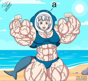 abs biceps breasts danodrawings excessive_muscles extreme_muscles female female_pecs gawr_gura hololive hololive_english hololive_myth hyper_muscles muscles muscular muscular_arms muscular_female muscular_legs muscular_thighs pecs virtual_youtuber