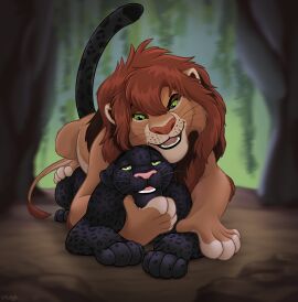 ambiguous_gender ambiguous_penetrated ambiguous_penetration black_body black_fur cave digital_drawing_(artwork) digital_media_(artwork) duo fangs felid feral feral_on_feral feral_penetrated feral_penetrating feral_penetrating_feral from_behind_position fur hi_res jumwo koldran leopard lion looking_pleasured lying lying_on_another male male/ambiguous male_penetrating male_penetrating_ambiguous mammal mane markings mounting narrowed_eyes on_front on_ground open_mouth outside pantherine paws penetration pinned pinned_to_ground raised_tail roughlady sex signature smile spots spotted_body spotted_fur tail teeth whiskers