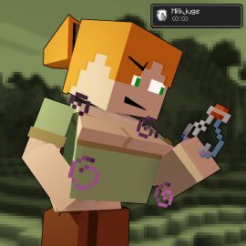 3d alex_(minecraft) big_breasts blocky_body breasts bunnydebun cubic_breasts female green_eyes huge_breasts milk minecraft orange_hair square_head