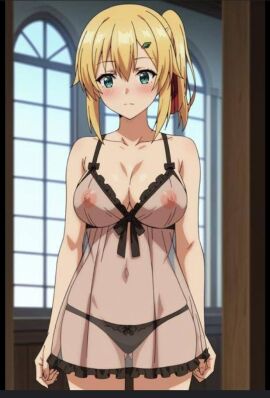 artist_request big_breasts black_panties blonde_hair breasts emma_brightness female green_eyes lingerie panties the_hidden_dungeon_only_i_can_enter topless_female