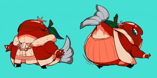 apple ass closed_eyes clothed clothing crown fish fish_tail food_creature king large_ass leaf looking_at_viewer looking_back monobutt red_body red_skin rings seymourcox shovel_knight troupple_king