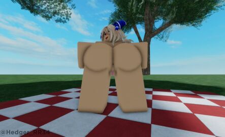 1girls 3d 3d_(artwork) alternate_version_available anus ass barefoot big_ass blush charlotte_(that_rel) completely_nude female female_only full_body looking_at_viewer looking_back naked naked_female nude nude_female picnic picnic_basket presenting presenting_hindquarters pussy roblox robloxian solo solo_female that_rel tongue tongue_out