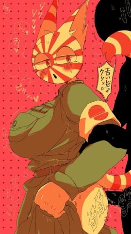 1boy 1girls ambiguous_penetration armband ass belt big_ass big_breasts blush blush_lines blushing blushing_female breasts cat_ears cat_girl cat_humanoid cat_tail catgirl countryhumans countryhumans_girl dotted_background female furry grabbing grabbing_another's_arm grabbing_arms grabbing_from_behind japanese japanese_clothes japanese_clothing japanese_dialogue japanese_empire_(countryhumans) japanese_female japanese_language japanese_text kuzuyu_(artist) looking_at_partner looking_back looking_back_at_viewer looking_pleasured male military_clothing military_jacket military_uniform neko red_eyes sweat sweatdrop sweating sweaty sweaty_body