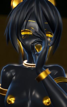 1girls 3d breasts female gold_nipples gold_tongue nipples no_bra open_mouth sakusya4 short_hair solo tongue