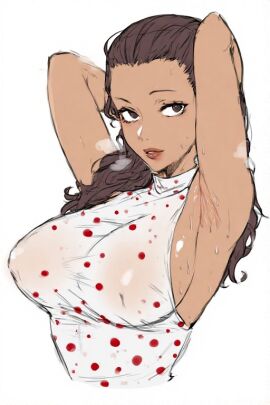 armpit_fetish armpits arms_up artist_request brown-haired_female brown_hair clothing female female_only one_piece sweat viola_(one_piece)