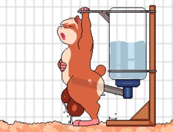 anal anal_sex animated anthro anus ass balls big_ass big_balls big_butt blush bodily_fluids brown_body cage cricetid digital_media_(artwork) fur genital_fluids genitals hair hamster insertion looking_at_viewer male male_only male_penetrated mammal mertvykhcrows nude open_mouth penetration penis pixel_(artwork) pixel_animation pixel_art rodent simple_background solo tail water