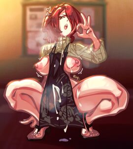 1girls 2023 2d 2d_(artwork) apron asymmetrical_bangs asymmetrical_hair big_boobs big_breasts big_thighs big_tits black_sandals blowjob_gesture boobs breasts breasts_out cum cum_on_breasts cum_on_clothes cum_on_face cum_on_thighs digital_drawing_(artwork) digital_media_(artwork) exposed_breasts feet female female_only hair_over_one_eye hi_res highres long_hair megami_tensei mitsuru_kirijo nipples open_mouth persona persona_3 persona_3_reload ponytail red_eyes red_hair rellertr sandals shirt shirt_lift shirt_up shoes slim_waist solo solo_female solo_focus squatting tits turtleneck watermark white_shirt wide_hips