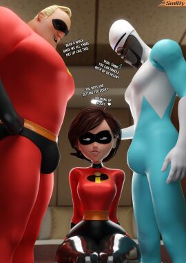 3d blender_(software) bob_parr dark-skinned_male dark_skin dick_bulge elastigirl erection_under_clothes erection_under_clothing female frozone helen_parr light-skinned_female light-skinned_male light_skin male male/female mr._incredible penis robert_parr smitty34 tagme teasing the_incredibles