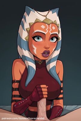 1girls ahsoka_tano ai_generated alien bare_shoulders big_breasts bimbo bimbo_lips bimbofication bounce bouncing_breasts breasts busty clone_wars colored_skin face_markings facial_tattoo female female_focus goldencharacters handjob hi_res hourglass_figure humanoid indoors jedi jerking_off jerkingoff lipstick lucasfilm male male_pov markings montrals nail_polish orange_skin pov prostitution shorter_than_10_seconds sleeveless solo star_wars star_wars_rebels tagme tentacle_hair togruta vertical_video video