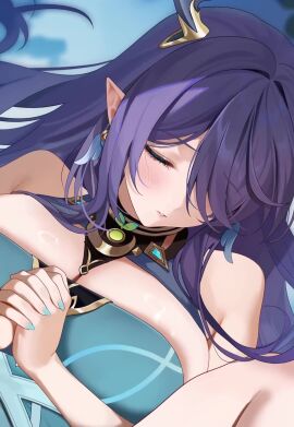 1boy 1girls absurdres animated antlers arm_up armpits blue_nails blush bouncing_breasts breasts breasts_apart clitoral_hood clitoris dark-skinned_male dark_skin deer_antlers earrings erection female fingernails from_above genshin_impact hair_over_one_eye highres horns hoyoverse huge_breasts inverted_nipples jewelry large_areolae lauma_(genshin_impact) legs_up light-skinned_female light_skin live2d long_hair looking_to_the_side lying mako_(makoda) makoda_mako male mihoyo missionary moaning nail_polish navel nude nude_female on_back parted_lips penetration penis pointy_ears purple_hair pussy sex sidelocks sound stomach straight tagme thighs twitter_username vaginal_penetration vertical_video very_long_hair video