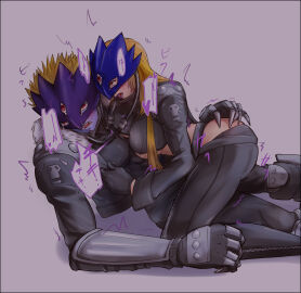1boy 3_eyes ahe_gao arm_support beelstarmon beelzemon belt black_belt black_gloves black_jacket black_mask black_pants black_scarf black_vest blonde_hair blush breasts cropped_vest digimon digimon_(species) eye_mask fangs fangs_out female fur-trimmed_jacket fur_trim gauntlets gloves hand_on_another's_ass hi_res highres jacket large_breasts leather leather_jacket leather_pants lipstick long_hair long_sleeves makeup male mask minmin_(mtnr-minmin) monster_boy multi_eye nipple_tweak_through_clothes open_clothes open_jacket open_mouth pants purple_lips red_eyes saliva scarf shadow short_hair sidelocks simple_background stomach straight tears teeth thigh_straddling tight_clothes tight_pants underboob vest zipper