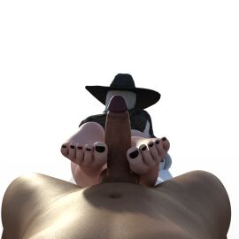 1boy 1girls 3d 3d_model 3d_render a218 absurd_res ashe_(overwatch) bare_feet bare_legs barefoot daz3d daz_3d daz_studio feet_on_penis female foot_fetish footjob hi_res high_resolution highres male overwatch overwatch_2 painted_nails penis transparent_background white_hair