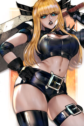 angry_face arialla_draws ass berserk berserk_reference big_ass big_breasts blonde_hair breasts cleavage dominant_female female female_only magik_(illyana_rasputin) magik_(marvel_rivals) marvel marvel_comics marvel_rivals midriff navel thick_thighs x-men