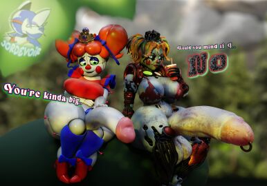 3d animatronic baby_(fnafsl) balls big_balls big_breasts big_cock big_cocks bikini_top bow bow_in_hair bow_ribbon breasts circus_baby circus_baby_(fnaf) circus_queen_(justaperson) clown clown_girl cock_piercing cock_ring crown damaged damaged_clothes damaged_clothing dickgirl duo_futas female five_nights_at_freddy's five_nights_at_freddy's:_sister_location futanari ginger ginger_hair huge_balls huge_breasts huge_cocksballs hyper_balls hyper_penis intersex jordevoir justaperson_queendom massive_breasts orange_hair penis red_hair robot robot_girl scrap_baby scrap_baby_(fnaf) scrap_mommy sister_location testicles thick thick_thighs tiara white_skin white_skin_(monochrome)