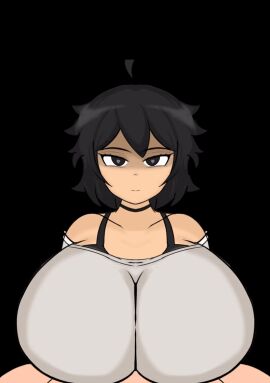 1boy 1girls animated beat_banger big_breasts black_background black_bra black_eyes black_hair bra breasts choker clothed clothed_female female female_focus gif heart-shaped_pupils implied_paizuri large_breasts light-skinned_female light-skinned_male light_skin looking_at_viewer male nude nude_male off_shoulder pale-skinned_female pale-skinned_male pale_skin roblox roblox_avatar robloxian self_upload shiro_1567 shirt short_hair simple_background smile white_shirt