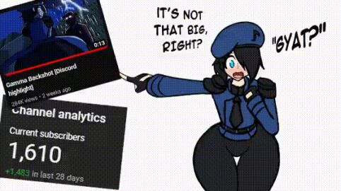 1girls animated ass beret big_ass big_butt black_hair black_pants blue_eyes blush bottom_heavy desiredelta dialogue female gamma_(desiredelta) gif huge_ass large_ass looking_at_viewer original pointing presenting_ass short_hair thick thick_thighs uniform wide wide_hips