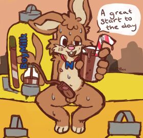 3_toes 5_fingers absurd_res anthro anthro_only balls bodily_fluids brown_body brown_fur buckteeth candy choccy_milk chocolate chocolate_milk cum cum_in_a_cup cum_in_container dessert dialogue digital_media_(artwork) ejaculation english_text erection feet fingers flavored_cum flavored_milk food fur genital_fluids genitals hair hi_res jewelry lagomorph leporid looking_at_viewer machine male male_only mammal mascot milk milk_tank milking_machine multicolored_body multicolored_fur necklace nesquik nesquik_bunny nestle nipples nude open_mouth penis quieres? rabbit smile solo speech_bubble sweat sweatdrop teeth text toes two-tone_body two-tone_feet two-tone_fur unusual_bodily_fluids unusual_cum unusual_genital_fluids voltybee