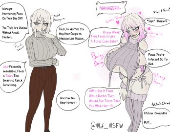 1girls ass big_ass bimbo bimbofication blush blush_lines blushing_at_viewer bra brat breasts cleavage condom condom_belt corruption digital_media_(artwork) drooling english_text faust_(limbus_company) female female_focus female_only heart heart-shaped_pupils horny horny_female huge_breasts limbus_company lips moffin nipple_bulge nipples_visible_through_clothing open_mouth panties pink_hair project_moon pussy pussy_juice revealing_clothes smile speech_bubble stockings submissive submissive_female sweater talking text thick_thighs thigh_highs thighhighs thighs transformation useless_clothing