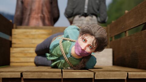 1girls 3d arms_behind_back bondage bound bound_arms bound_legs brown_hair clothed_bondage cowboy damsel damsel_in_distress female fully_clothed gag gagged helpless hogtie kidnapped looking_at_viewer lying_on_stomach mary-beth_gaskill old_west on_side otm_gag outdoors outside red_dead_redemption_(series) red_dead_redemption_2 restrained rindekey rope rope_bondage slave slave_girl slave_raid solo tied_arms tied_hair tied_up video_games wagon western wild_west