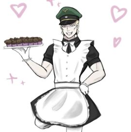 1adult adult_only battle_tendency blonde_hair blue_eyes digital_art human_artist jojo's_bizarre_adventure maid maid_apron maid_dress maid_outfit maid_uniform male muscular muscular_male no_ai rudolph_von_stroheim sofiko_von_maryama solo solo_focus solo_male