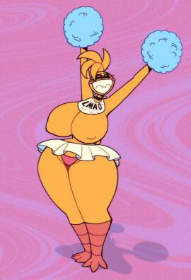 animatronic animatronic_girl ass ass_bigger_than_head beakless big_ass big_breasts black_sclera breasts breasts_bigger_than_head cheerleader cheerleader_uniform chicken chicken_girl female female_only five_nights_at_freddy's five_nights_at_freddy's_2 gluestudd pom_poms robot robot_girl scottgames solo toy_chica_(fnaf) yellow_body
