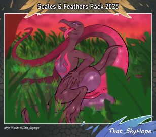 5_fingers 5_toes absurd_res anthro anus art_pack ass big_tail detailed_background digital_drawing_(artwork) digital_media_(artwork) digitigrade english_text featureless_chest feet female fingers flat_chested generation_7_pokemon genitals hi_res humanoid_hands long_tail looking_at_viewer lying nintendo nude on_side open_mouth outside pokemon pokemon_(species) pupils purple_eyes pussy salazzle scalie slit_pupils snout solo spread_ass spread_butt spreading tail tapering_tail text thatskyhope thick_tail toes tongue tongue_out vulva