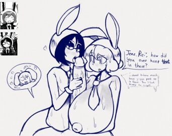 1futa 2girls animal_ears big_breasts big_penis breasts dialogue duo_focus english english_text erection fellatio_through_another's_paizuri female female_focus futa_on_female futa_pov futanari gigantic_breasts glasses huge_breasts huge_cock humanoid humanoid_penis intersex kemonomimi large_breasts large_penis massive_breasts moon_rabbit paizuri penis pov rabbit_ears rabbit_girl reisen rockorgasm text threesome touhou