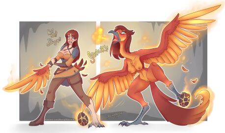 4_toes absurd_res anisodactyl anthro armor avian avian_feet beak beingobscene bird boots bottomwear breasts breath_powers clothed clothing egg elemental_manipulation european_mythology feathered_wings feathers feet female fire fire_breathing fire_manipulation fully_clothed genitals greek_mythology growth hair hi_res human long_neck mammal mythological_avian mythological_bird mythological_creature mythological_firebird mythology nipples non-mammal_breasts non-mammal_nipples nude open_mouth pants pauldron phoenix pussy red_body red_feathers red_hair semi-anthro solo species_transformation tail tail_feathers toes tongue tongue_out transformation winged_arms wings