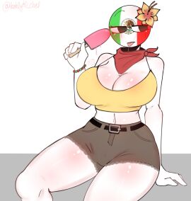 1girls amogus ass big_ass big_breasts breasts clothing countryhumans countryhumans_girl female female_only kak0yt0_chel mexico_(countryhumans) sitting tongue tongue_out twitter_username