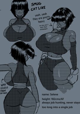 1girls back_view black_hair bob_cut breasts cleavage cleavage_window female handytits huge_ass huge_breasts selene_(handytits) sketch smug thick_thighs