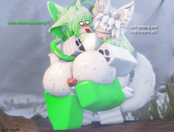 2boys 3d artist_name ass cuddling dialogue english_text gabbers gay grass huge_ass huge_cock luvia_(mermio) male male/male male_on_femboy male_only mermio outdoors penis roblox robloxian tagme text watermark znarpy_(gabbers)
