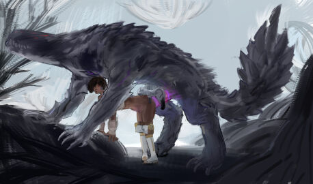 absurd_res animal_humanoid big_penis bodily_fluids capcom cat_humanoid claws clothed clothing cum cum_inside doggy_style domestic_cat ebony_odogaron felid felid_humanoid feline feline_humanoid felis female feral from_behind_position genital_fluids genitals group hecreat hi_res human human_on_feral humanoid interspecies male male/female mammal mammal_humanoid monster monster_hunter open_mouth organs partially_clothed penetration penis pussy sex size_difference stomach stomach_bulge tagme tail teeth trio vaginal_penetration zoophilia