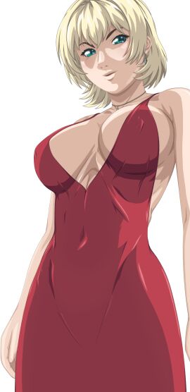 1girls bible_black blonde_hair breasts curvy curvy_figure earrings female jody_crowley large_breasts necklace red_dress shin_bible_black short_hair voluptuous_female witch