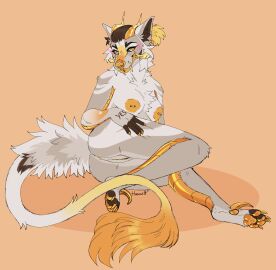 aarin anthro aroused blush bratcult breasts female genitals hi_res hoccult horn nude original original_character piercing pose pussy romantic solo