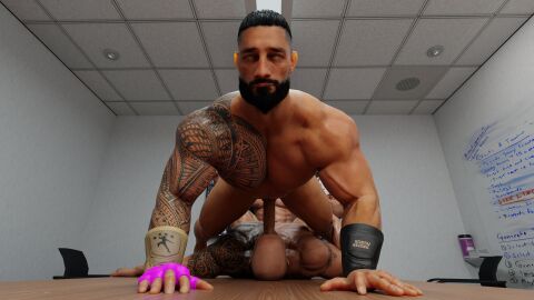 3boys 3d 3d_(artwork) 3d_model 3humans anal anal_insertion anal_sex bara double_teamed dwayne_”the_rock”_johnson gay gay_anal gay_blowjob gay_oral gay_sex gay_spitroast indoor_nudity indoors indoors_sex legs_held_open light-skinned_male light_skin male male_only masculine masculine_bottom masculine_male muscles muscular muscular_chest muscular_male naked naked_male nude nude_male office randy_orton roman_reigns spitroast table_sex tan-skinned_male tan_skin tattoo_on_back tattooed_male thecosmonuts thrusting thrusting_into_ass whiteboard whiteboard_marker wrestlers wwe yaoi