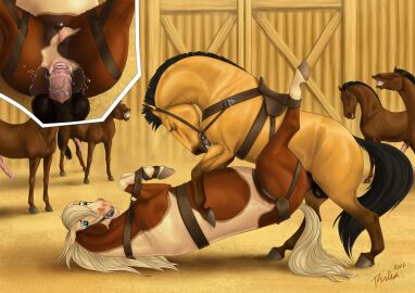 2018 animal_genitalia animal_penis ball_gag black_mane black_tail blue_eyes bondage bound breasts brown_body closed_eyes crotchboobs dated duo_focus equid equine equine_genitalia equine_penis erection female female_penetrated feral feral_on_feral feral_penetrated feral_penetrating feral_penetrating_feral flared_penis gag gagged genitals group horse male male/female male_penetrating male_penetrating_female mammal mane penetration penis pink_penis rufciu saddle sex side_view signature tail tan_body white_body white_mane white_tail