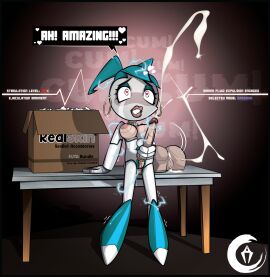 1futa areolae ass big_lips blue_hair body_modification box breasts breasts_out cum cumshot dialogue earrings ecstasy ejaculation electricity english_text erection female futa_only futa_sans_balls futanari heart-shaped_pupils hip_onahole huge_ass humanoid humanoid_penis intersex jenny_wakeman kiel_arts leaning_back makeup masturbation my_life_as_a_teenage_robot nipples nude onahole orgasm orgasm_face penis robot robot_girl sitting solo solo_futa table twintails weak_knees xj-9