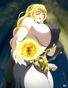 1girls aizalter alternate_hairstyle armlet ass blonde_hair bracelet breasts elden_ring erect_nipples female female_only fromsoftware goddess hair_over_one_eye huge_ass huge_breasts marika's_rune mature mature_female milf nipple_bulge nipples pov queen_marika_the_eternal thick_thighs