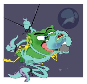 2boys abrasive_side absurdres anal anal_sex anthro anthro_on_anthro anthro_penetrated anthro_penetrating_anthro asphyxiation bad_link ball_gag balls blue_eyes blush bondage cephalopod dildo_gag duo erection furry furry_male furry_only gag gay gay_sex genitals green_body highres interspecies licking_face lying_on_side male male/male marine nickelodeon nude nude_anthro nude_male octopodiform octopus open_mouth penis penis_in_anus red_eyes rope rope_bondage sea_sponge sex spongebob_squarepants spongebob_squarepants_(character) spooning squidward_tentacles sweat sweating tears tentacle tentacles tied_up yaoi yece yellow_sclera