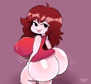 1girls ass auburn_hair big_ass big_breasts breasts female female_only friday_night_funkin girlfriend_(friday_night_funkin) limunations long_hair looking_at_viewer looking_back smile solo solo_female tongue tongue_out