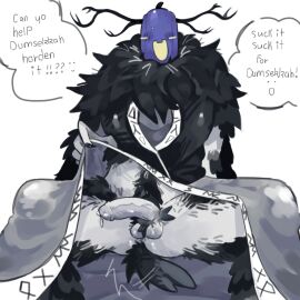 1boy :d antlers asking_for_it asking_viewer avian balls big_penis bird black_fur blush body_fur dumb dumb_ahh_pumpkin dumsekkah_(forsaken) dusekkar_(forsaken) flaccid flashing forsaken_(roblox) fur hairy lift_skirt male penis pumpkin ringmassive roblox roblox_admins roblox_game robloxian self_upload silly silly_face simple_background small_balls smile solo spread_legs wagging_tail white_background yellow_eyes